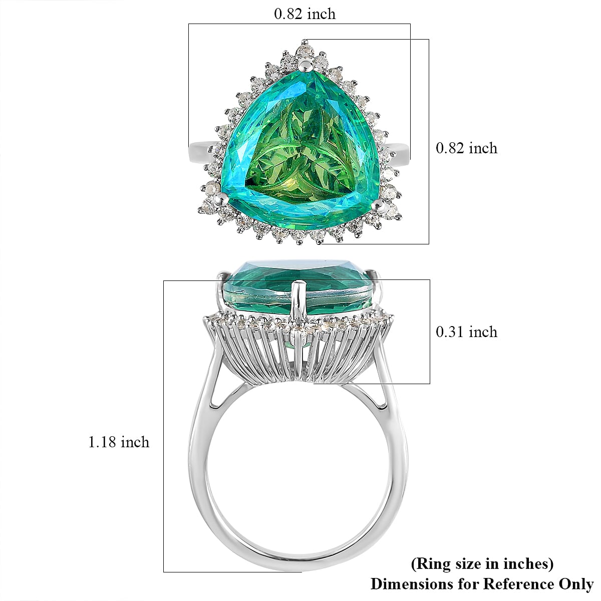 Trinity Cut Peacock Quartz (Triplet) and White Zircon Ring in Platinum Over Sterling Silver (Size 6.0) 9.15 ctw image number 5