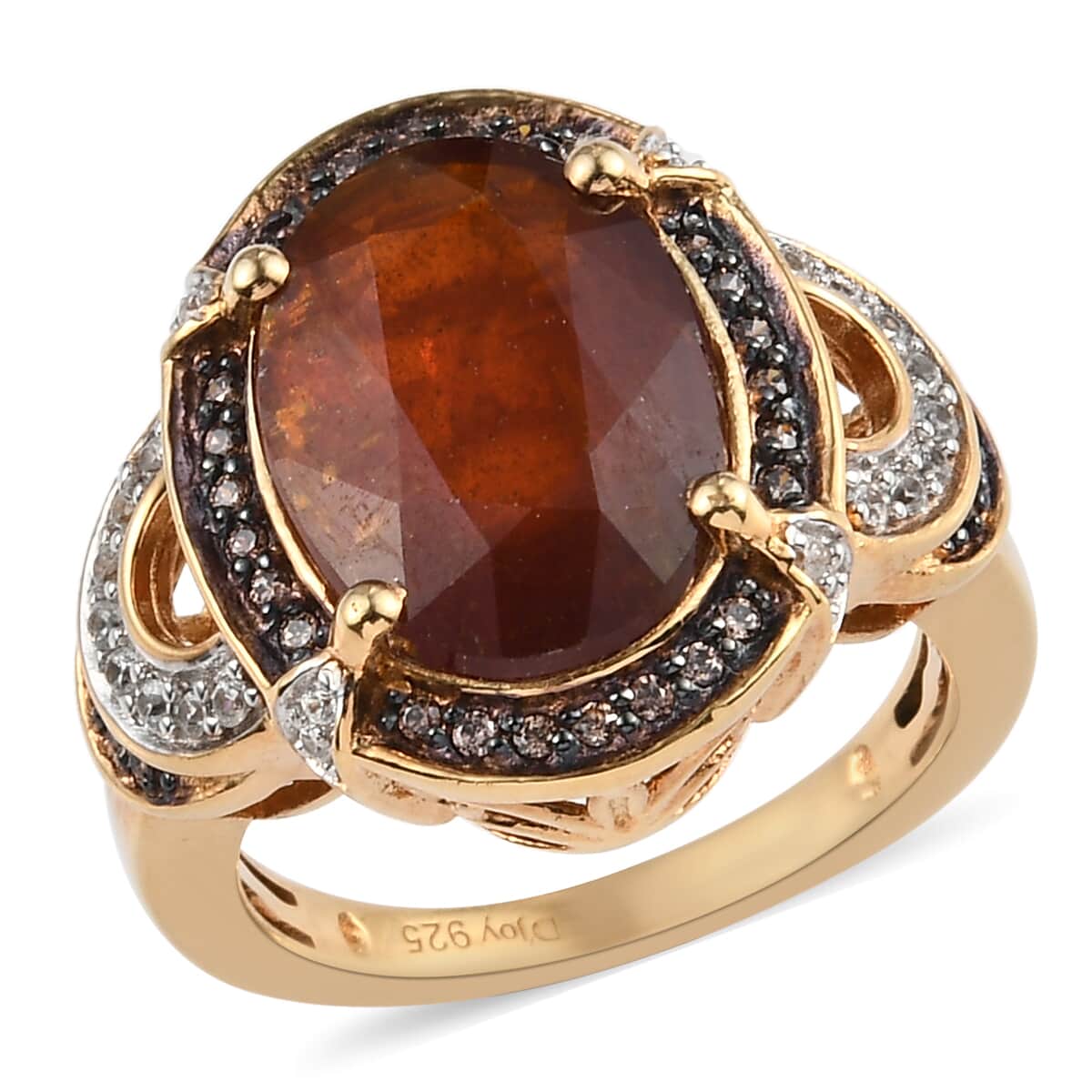 Natural Tanzania Tangerine Kyanite, White and Coffee Zircon Ring in Vermeil YG Over Sterling Silver 7.50 ctw image number 0