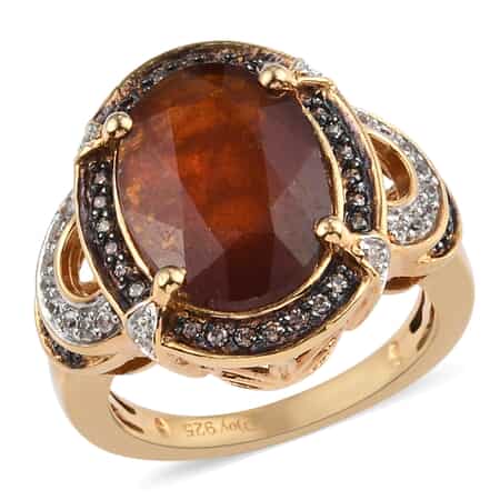 Natural Tanzania Tangerine Kyanite, White and Coffee Zircon Ring in Vermeil Yellow Gold Over Sterling Silver (Size 7.0) 7.50 ctw image number 0