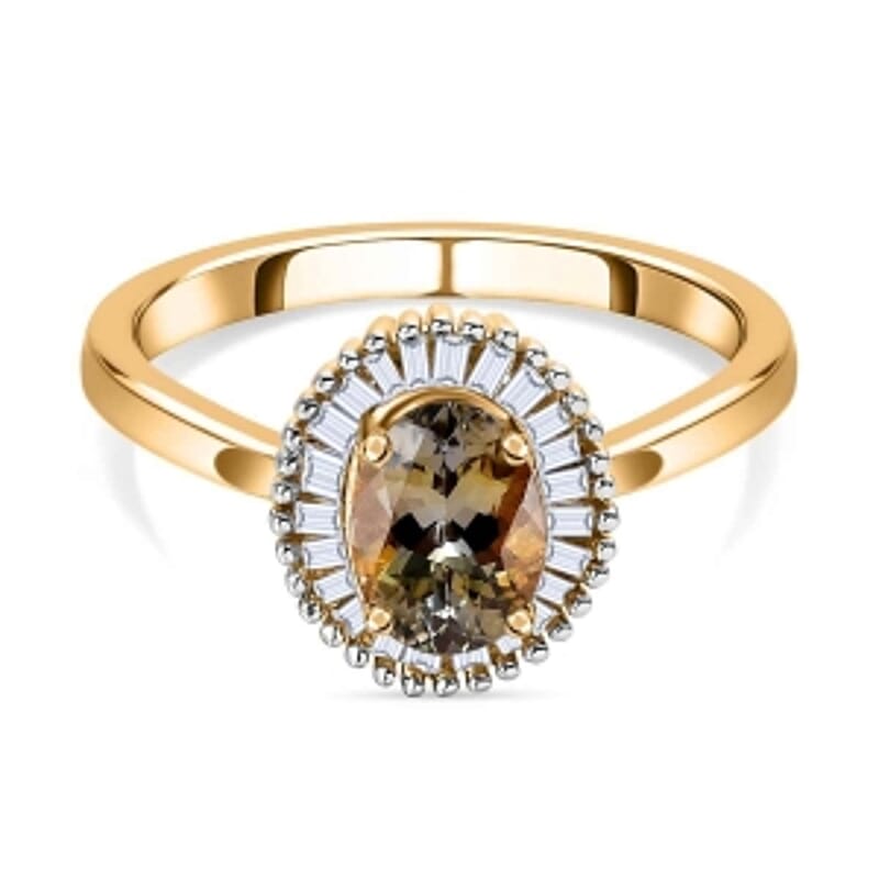 Premium Natural Golden Tanzanite and White Diamond 1.00 ctw Ring in Vermeil Yellow Gold Over Sterling Silver (Size 11.5)