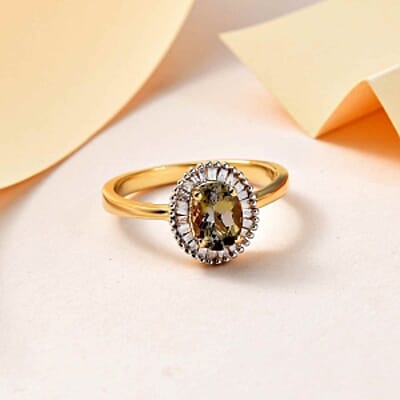 Premium Natural Golden Tanzanite and White Diamond 1.00 ctw Ring in Vermeil Yellow Gold Over Sterling Silver (Size 11.5)