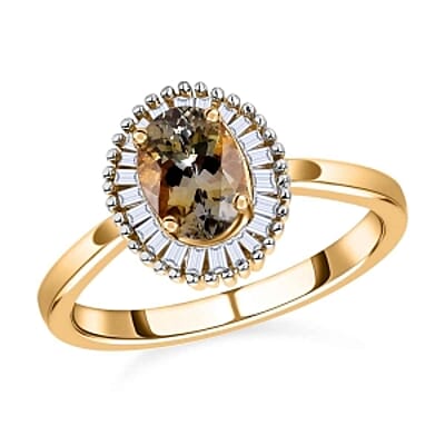 Premium Natural Golden Tanzanite and White Diamond 1.00 ctw Ring in Vermeil Yellow Gold Over Sterling Silver (Size 11.5)
