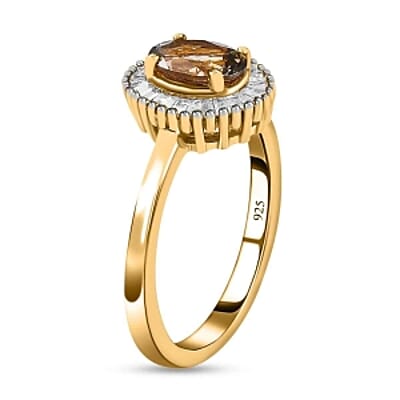 Premium Natural Golden Tanzanite and White Diamond 1.00 ctw Ring in Vermeil Yellow Gold Over Sterling Silver (Size 11.5)