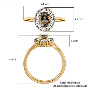 Premium Natural Golden Tanzanite and White Diamond 1.00 ctw Ring in Vermeil Yellow Gold Over Sterling Silver (Size 11.5)