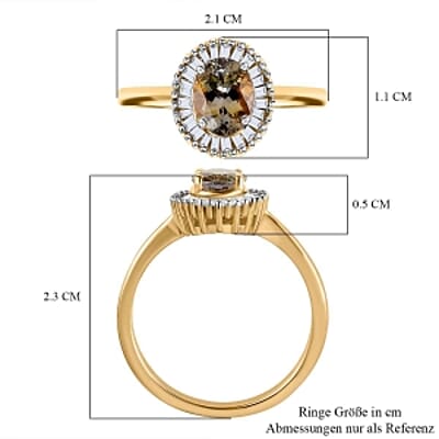 Premium Natural Golden Tanzanite and White Diamond 1.00 ctw Ring in Vermeil Yellow Gold Over Sterling Silver (Size 11.5)