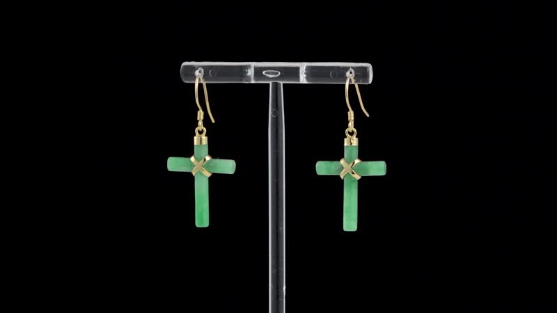 Green Jade (D) Cross Earrings in 14K Yellow Gold Over Sterling Silver 13.00 ctw