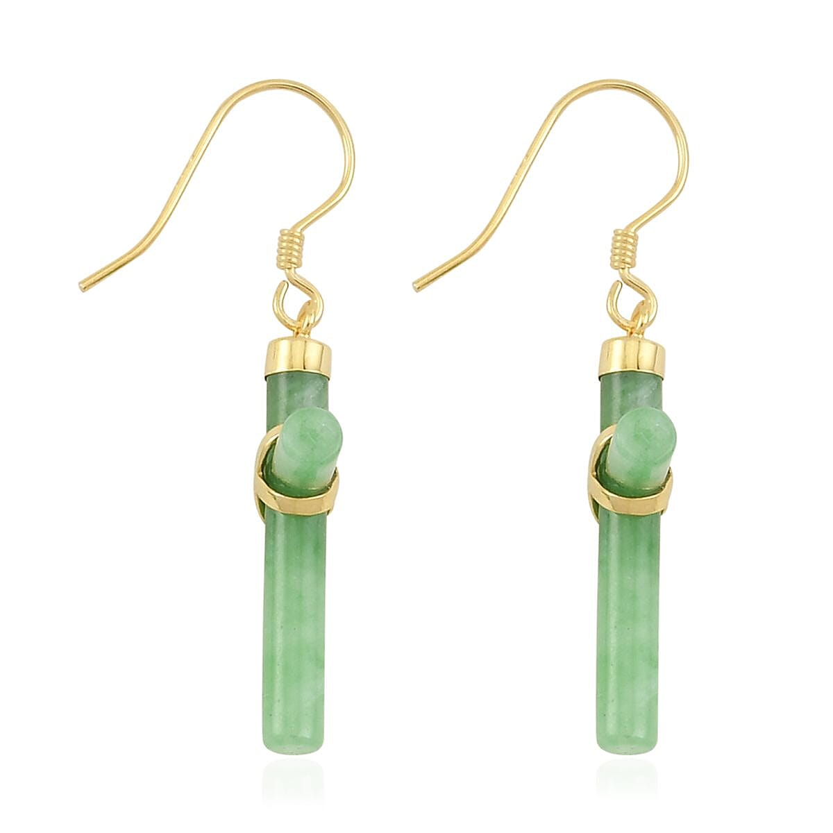 Green Jade (D) Cross Earrings in 14K Yellow Gold Over Sterling Silver 13.00 ctw image number 3