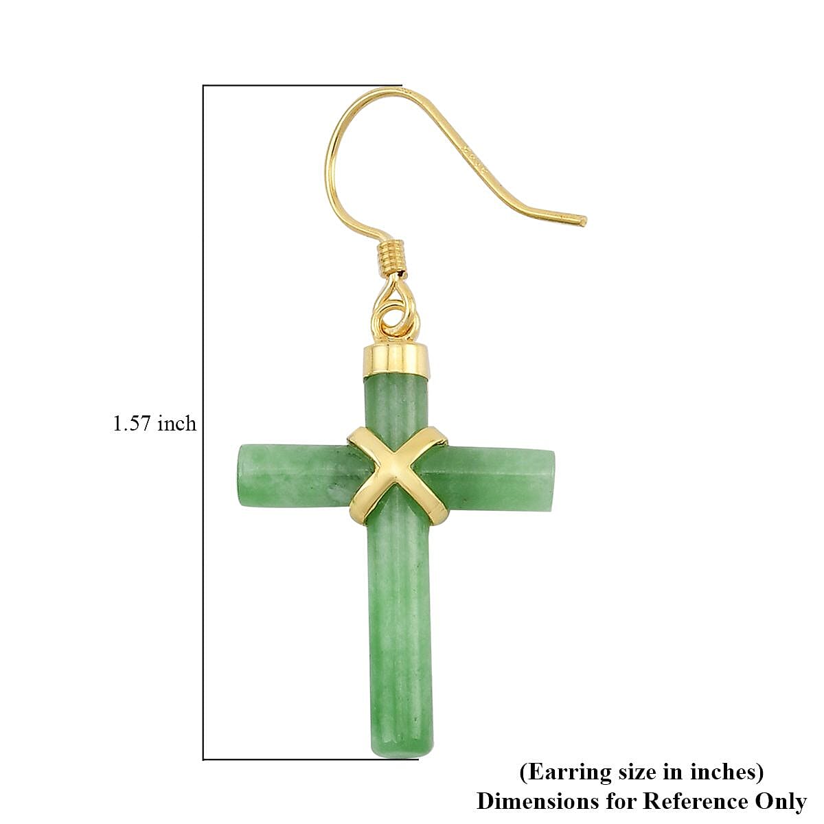 Green Jade (D) Cross Earrings in 14K Yellow Gold Over Sterling Silver 13.00 ctw image number 4