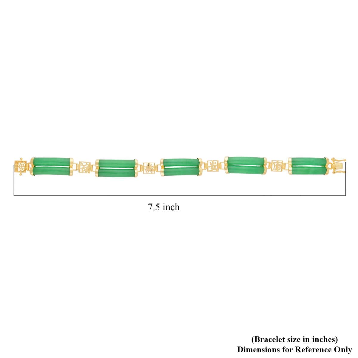 Green Jade Two Layers of Cylindrical Tubes Chinese Characters Bracelet in 14K YG Over Sterling Silver (6.50 In) 61.50 ctw image number 4