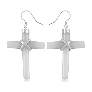 Natural Jade Cross Earrings in Platinum Over Sterling Silver 10.15 ctw