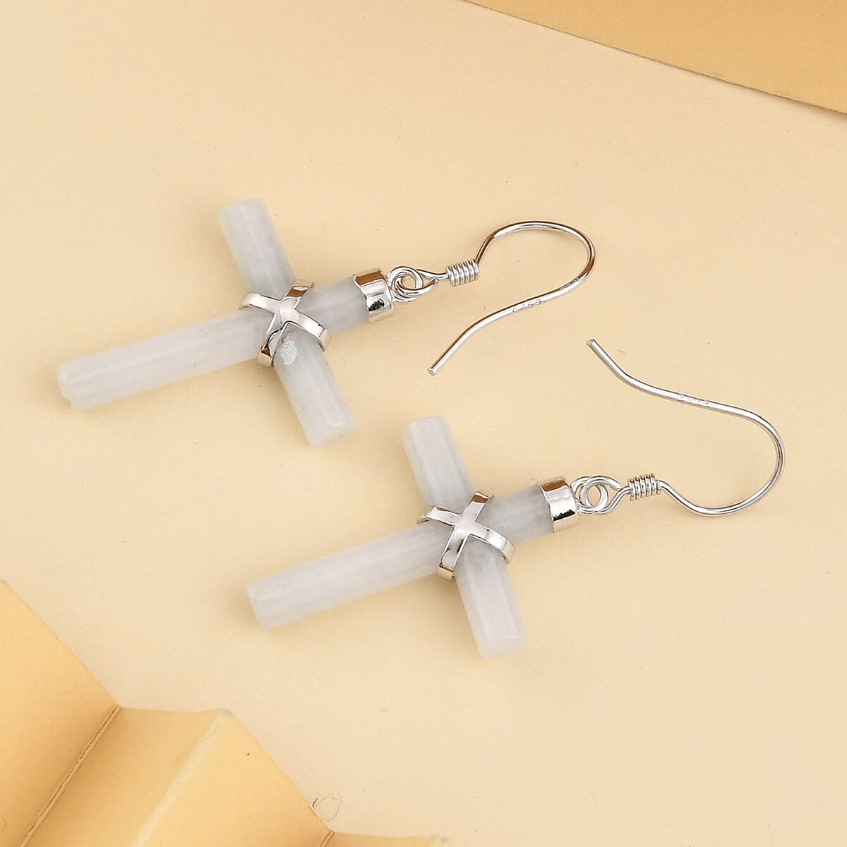 Natural Jade Cross Earrings in Platinum Over Sterling Silver 10.15 ctw image number 1