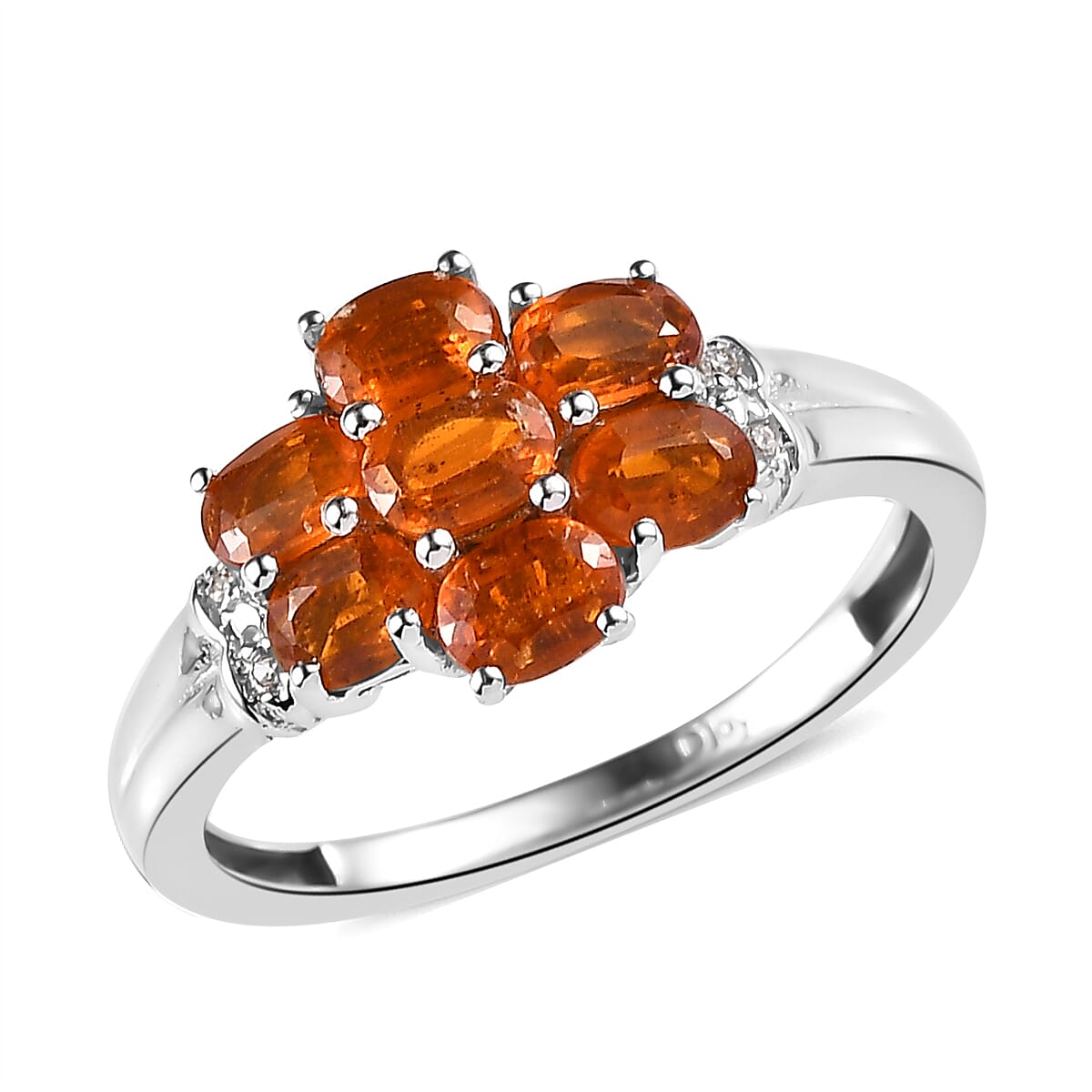 Tangerine Kyanite and White Zircon Floral Ring in Platinum Over Sterling Silver (Size 10.0) 1.85 ctw