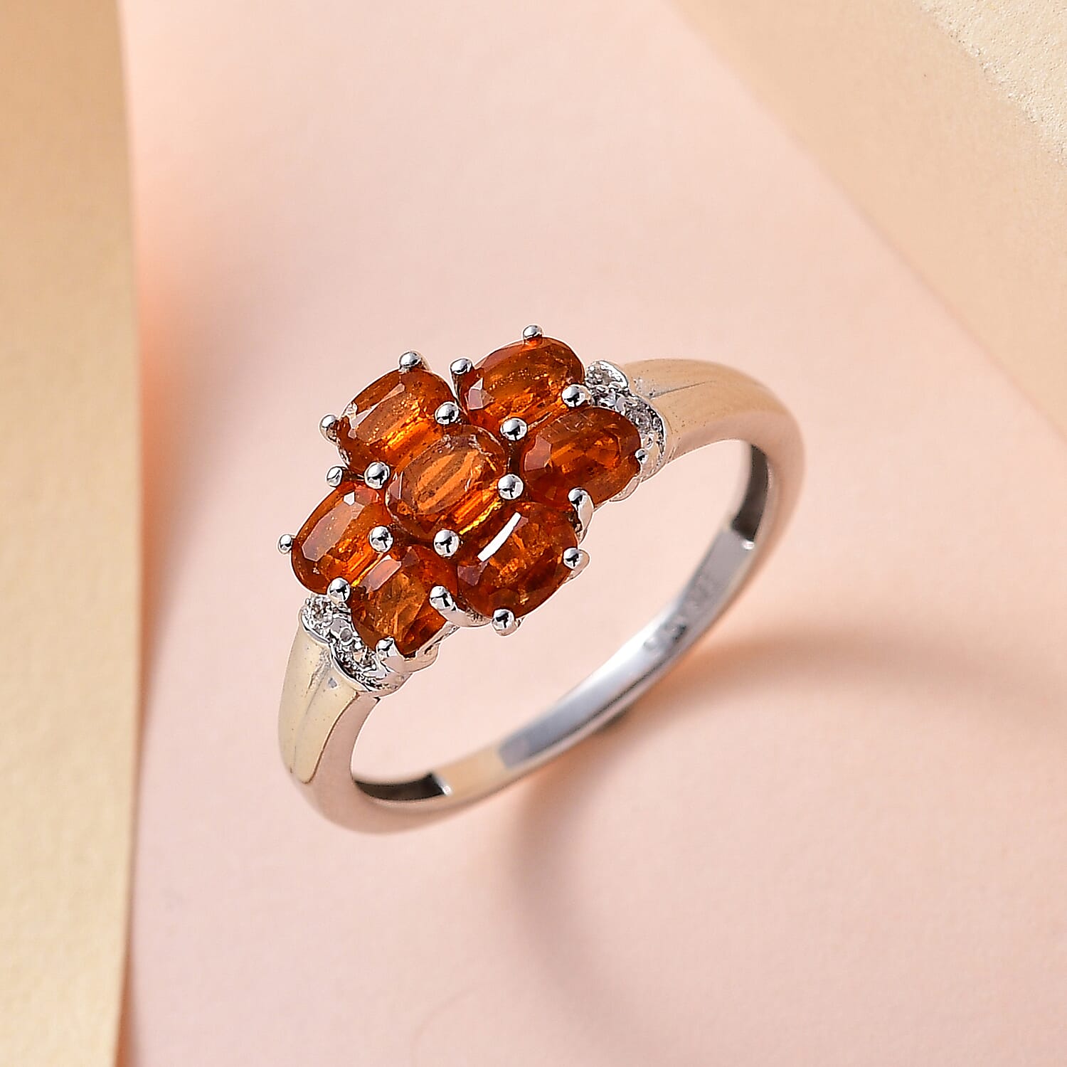 Tangerine Kyanite and White Zircon Floral Ring in Platinum Over Sterling Silver (Size 10.0) 1.85 ctw