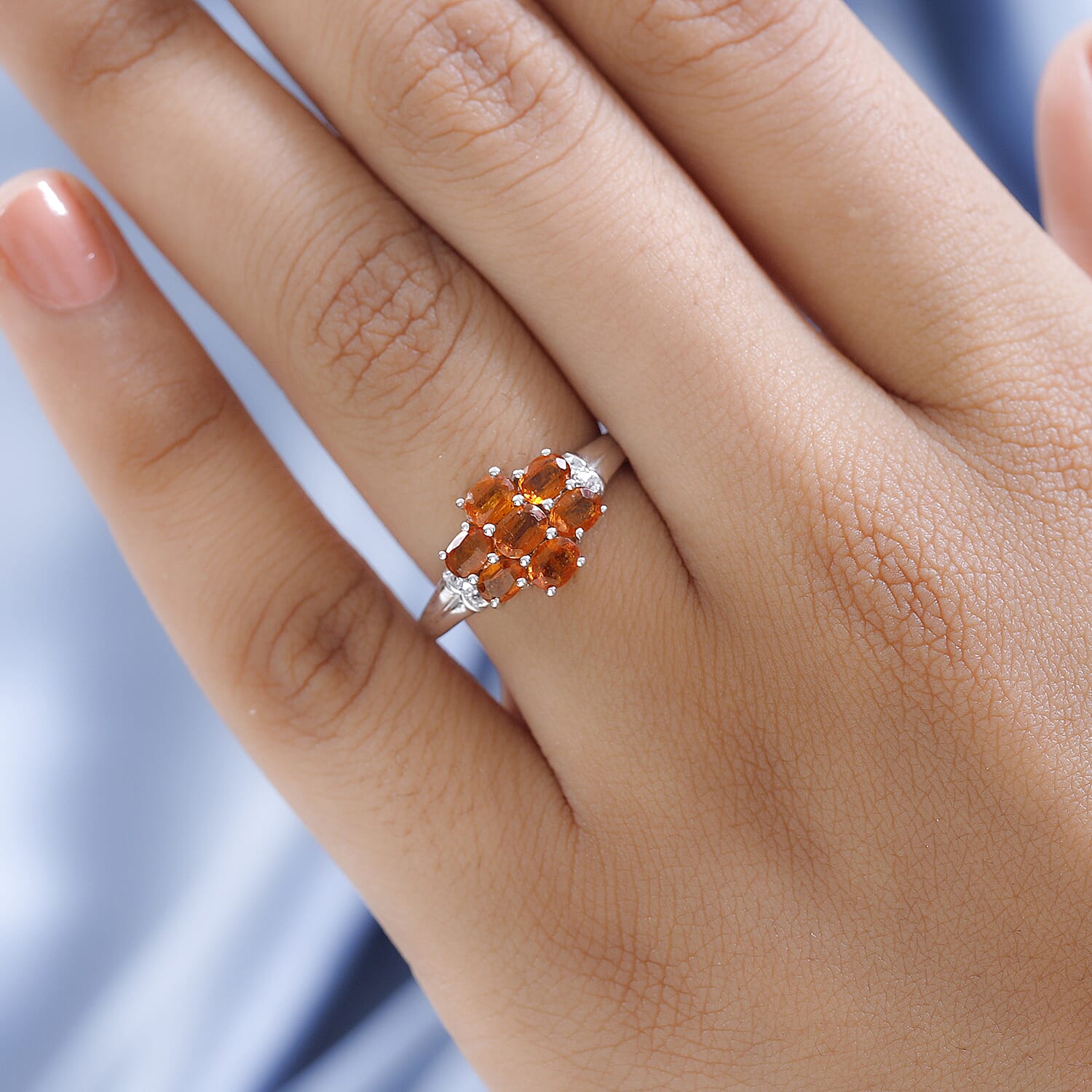 Tangerine Kyanite and White Zircon Floral Ring in Platinum Over Sterling Silver (Size 10.0) 1.85 ctw