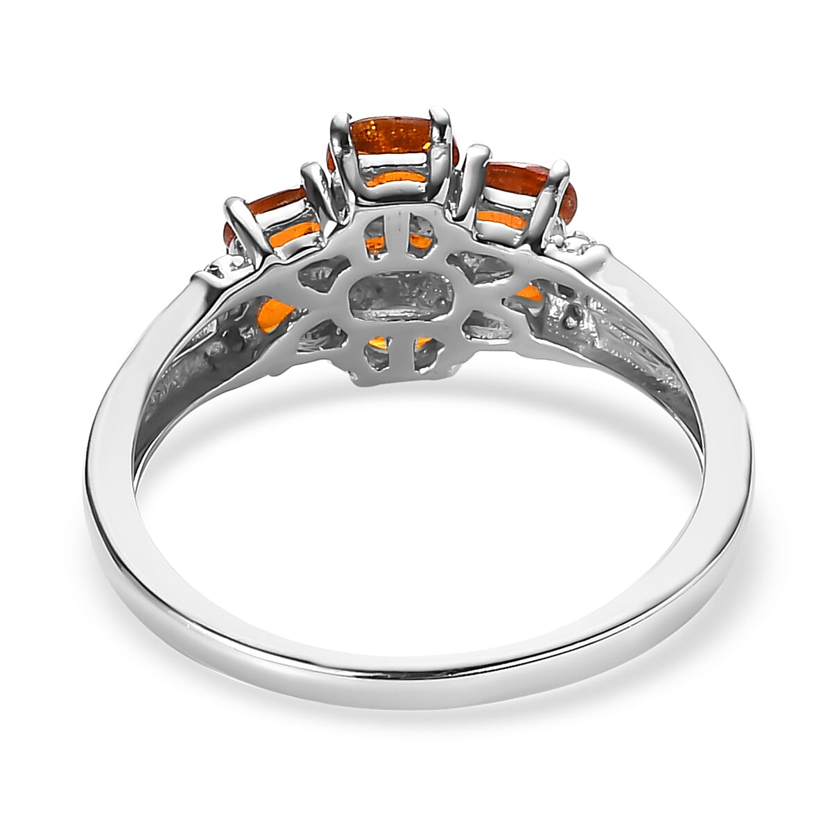 Tangerine Kyanite and White Zircon Floral Ring in Platinum Over Sterling Silver (Size 10.0) 1.85 ctw