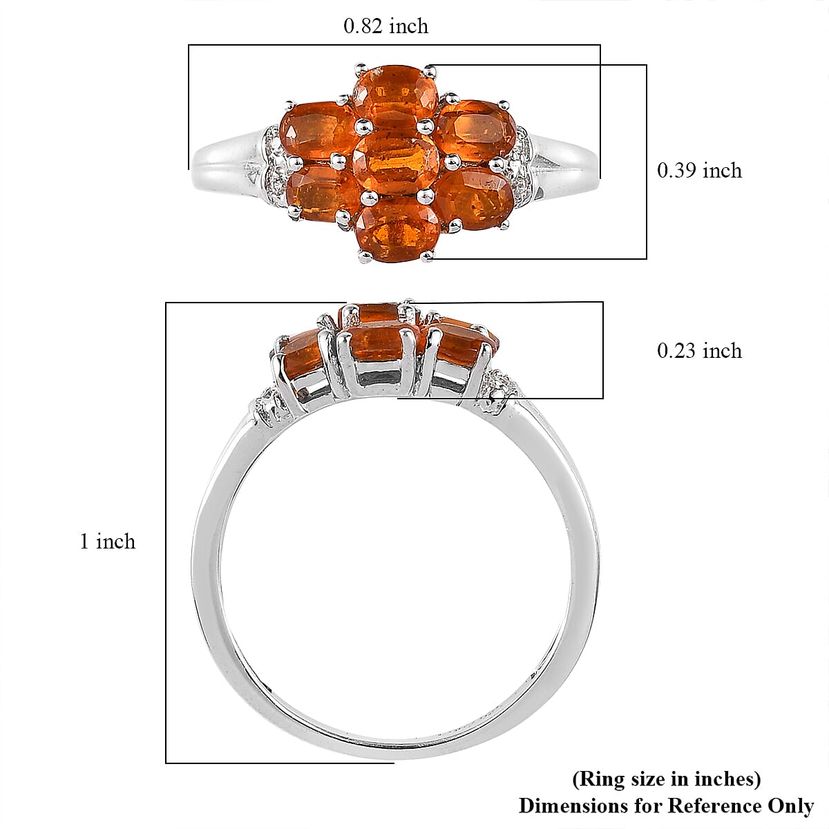 Tangerine Kyanite and White Zircon Floral Ring in Platinum Over Sterling Silver (Size 10.0) 1.85 ctw