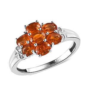 Tangerine Kyanite and White Zircon Floral Ring in Platinum Over Sterling Silver (Size 8.0) 1.85 ctw