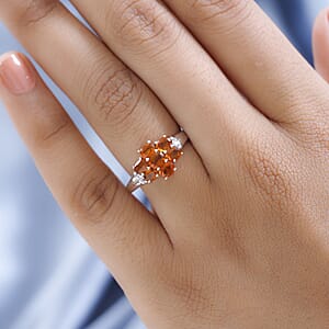 Tangerine Kyanite and White Zircon Floral Ring in Platinum Over Sterling Silver (Size 8.0) 1.85 ctw