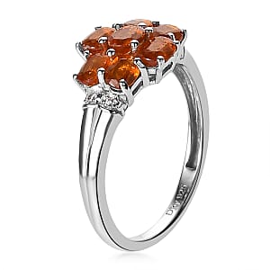Tangerine Kyanite and White Zircon Floral Ring in Platinum Over Sterling Silver (Size 8.0) 1.85 ctw