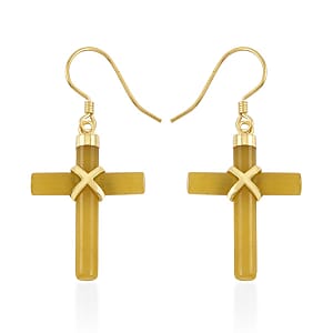 Honey Jade (D) Cross Earrings in 14K Yellow Gold Over Sterling Silver 10.15 ctw