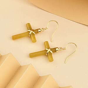Honey Jade (D) Cross Earrings in 14K Yellow Gold Over Sterling Silver 10.15 ctw