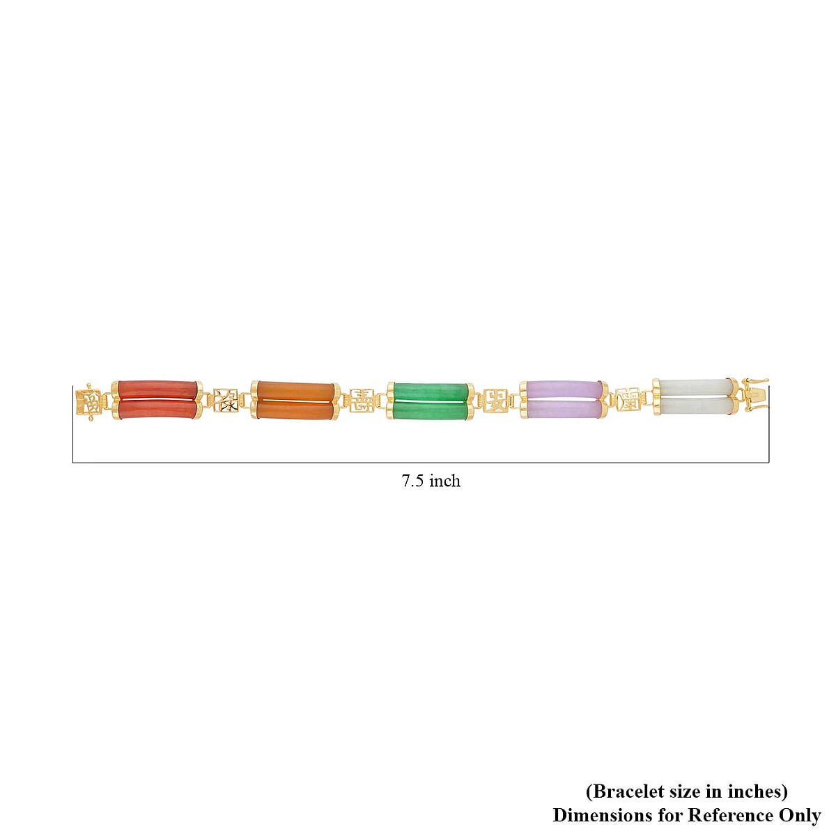 Multi Color Jade (D) Two Layers of Cylindrical Tubes Chinese Characters Bracelet in 14K Yellow Gold Over Sterling Silver (7.25 In) 61.50 ctw image number 4