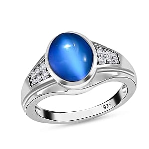 Aurora Moonstone and White Zircon 3.10 ctw Ring in Platinum Over Sterling Silver (Size 8.0)