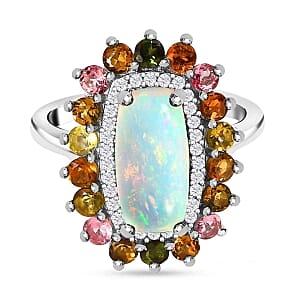 Ethiopian Welo Opal and Multi Gemstone 3.61 ctw Ring in Platinum Over Sterling Silver (Size 10)