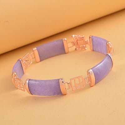 Purple Jade (D) Station Bracelet in 14K Rose Gold Over Sterling Silver (6.50 In) 61.50 ctw