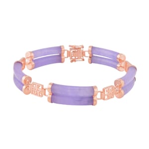 Purple Jade (D) Two Layers of Cylindrical Tubes Chinese Characters Bracelet in 14K Rose Gold Over Sterling Silver (8.00 In) 61.50 ctw