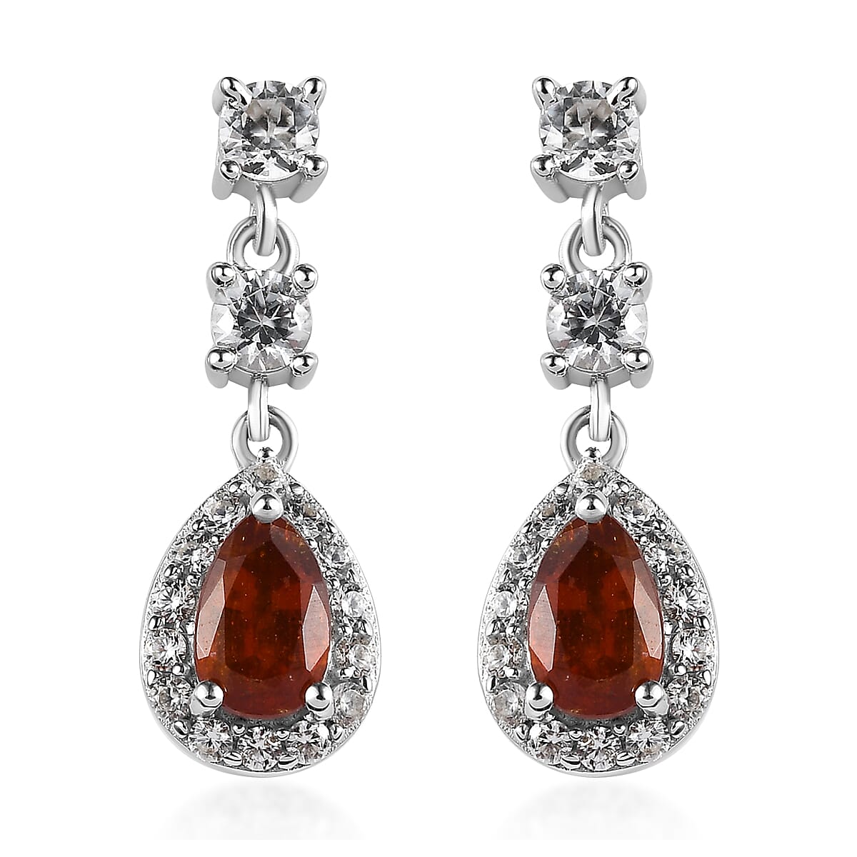 Tangerine Kyanite and White Zircon Dangle Earrings in Platinum Over Sterling Silver 2.35 ctw