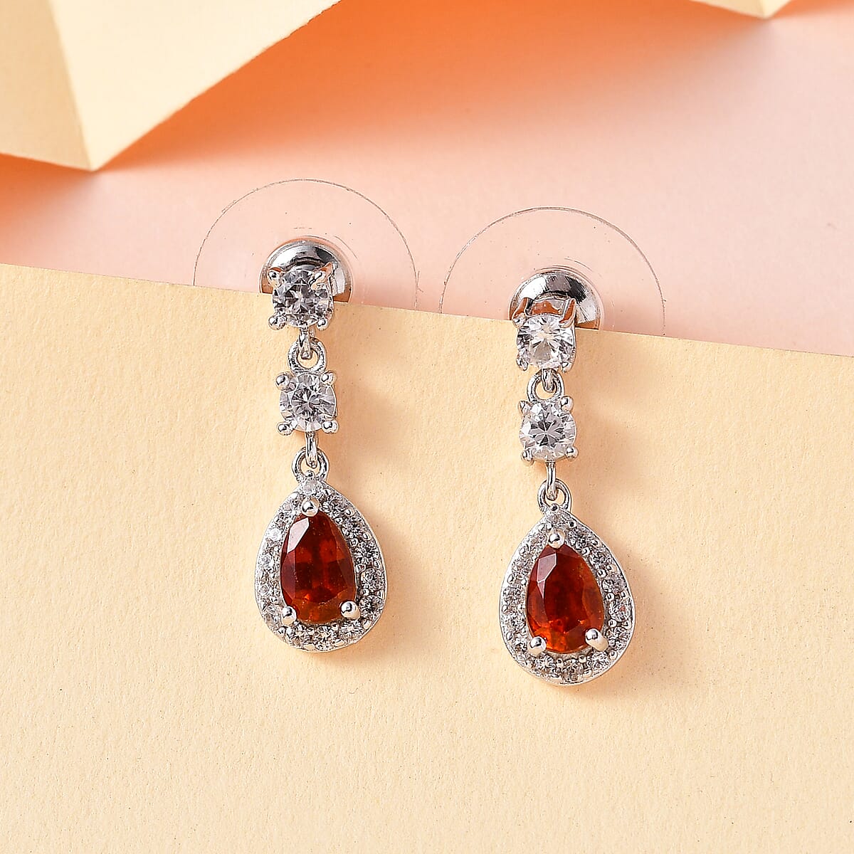 Buy Tangerine Kyanite and White Zircon Dangle Earrings in Platinum Over