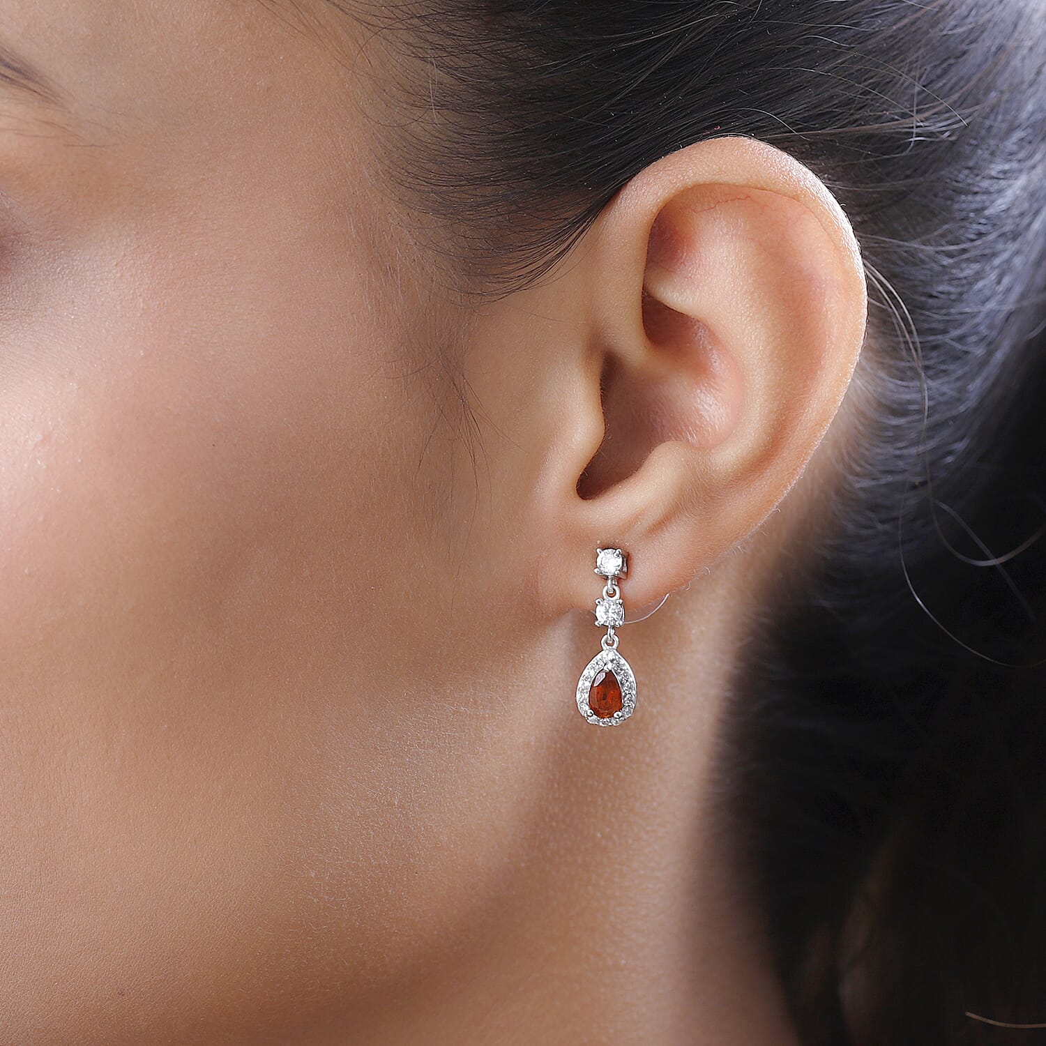 Tangerine Kyanite and White Zircon Dangle Earrings in Platinum Over Sterling Silver 2.35 ctw