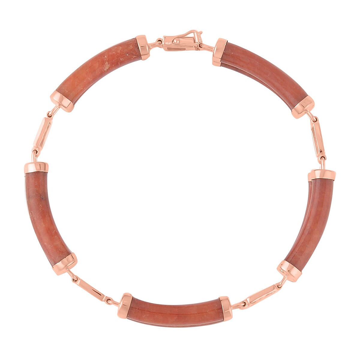 Red Jade (D) Two Layers of Cylindrical Tubes Chinese Characters Bracelet in 14K Rose Gold Over Sterling Silver (7.25 In) 61.50 ctw image number 3