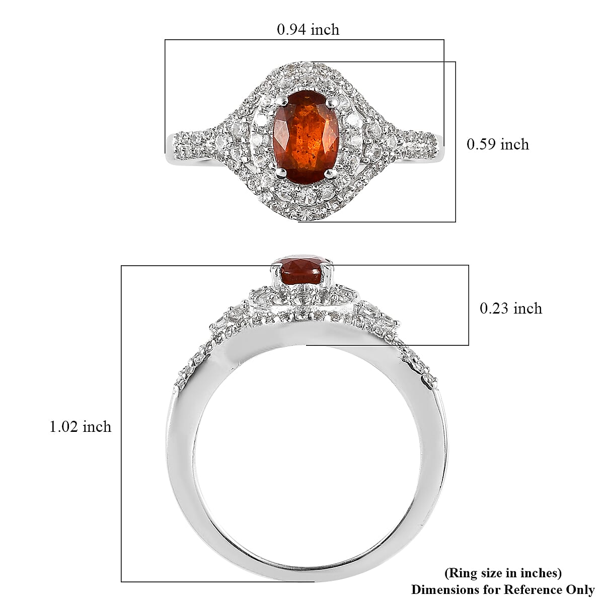 Tangerine Kyanite and White Zircon Halo Ring in Platinum Over Sterling Silver (Size 10.0) 2.15 ctw
