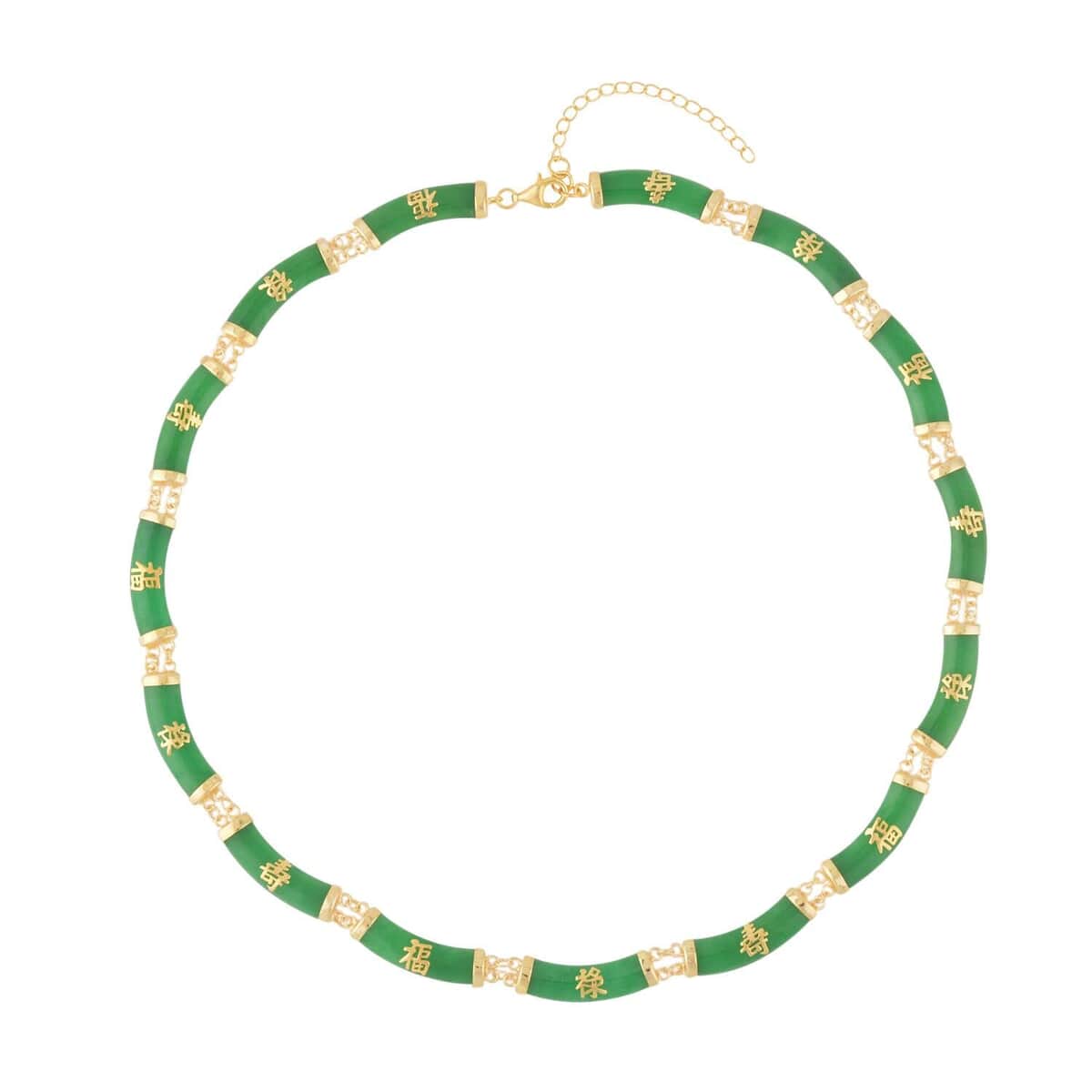 Green Jade (D) Station Necklace 18-20 Inches in 14K Yellow Gold Over Sterling Silver 96.50 ctw image number 0