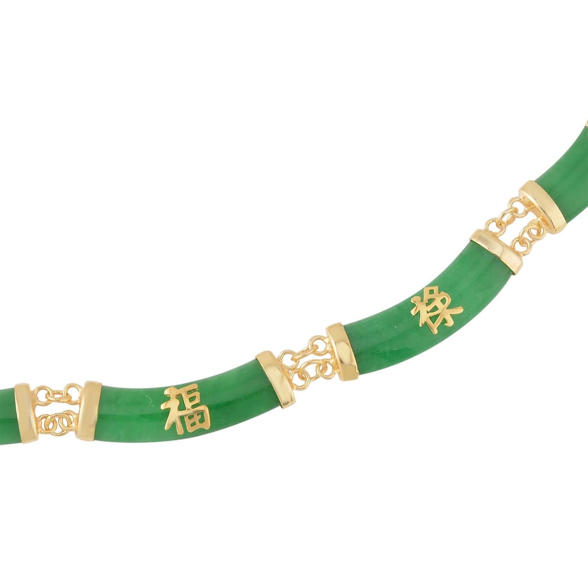 Green Jade (D) Station Necklace 18-20 Inches in 14K Yellow Gold Over Sterling Silver 96.50 ctw image number 2