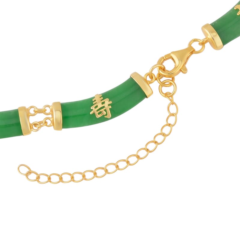 Green Jade (D) Station Necklace 18-20 Inches in 14K Yellow Gold Over Sterling Silver 96.50 ctw