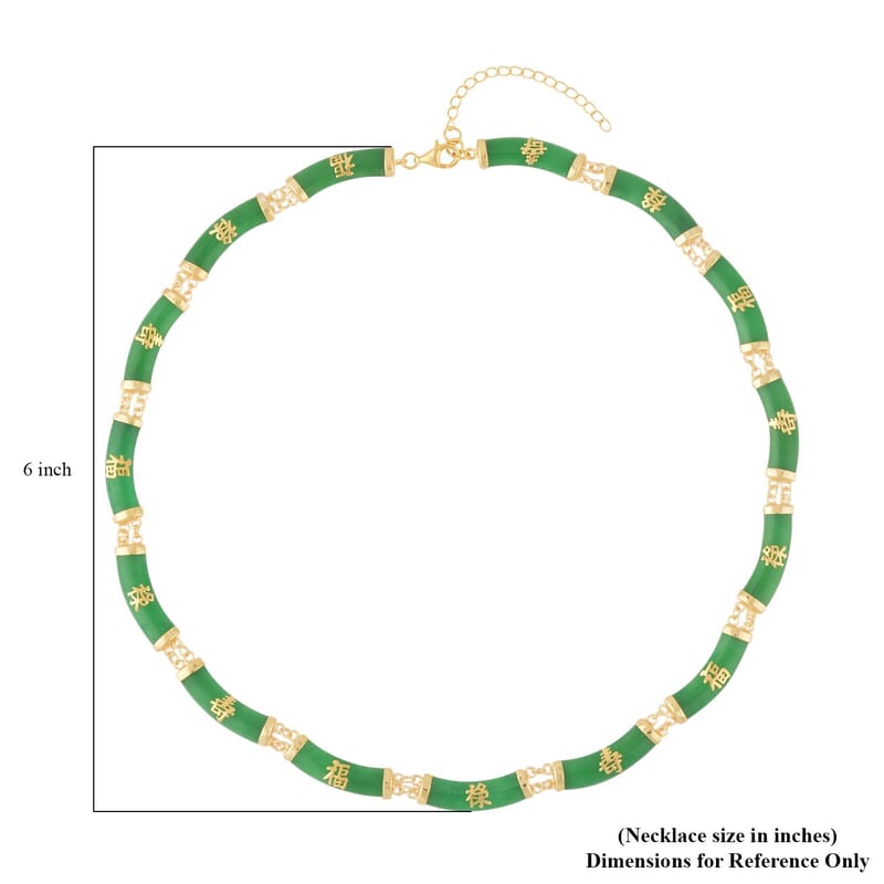 Green Jade (D) Station Necklace 18-20 Inches in 14K Yellow Gold Over Sterling Silver 96.50 ctw