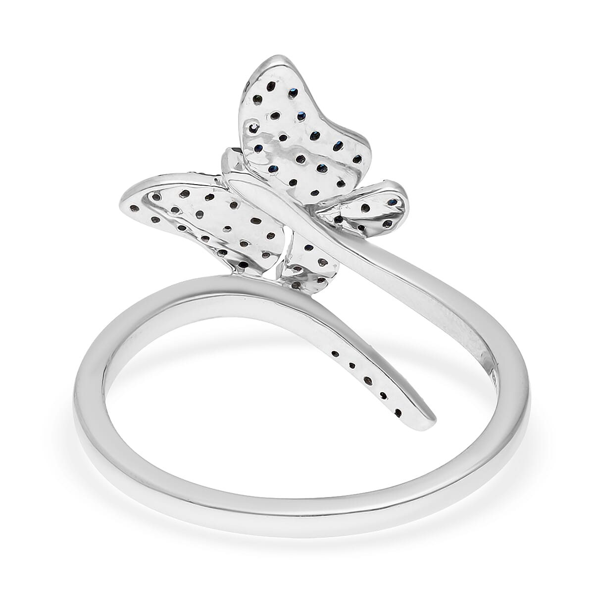 Venice Blue Diamond I1-I2 and Diamond Butterfly Ring in Platinum Over Sterling Silver (Size 9.0) 0.25 ctw image number 4