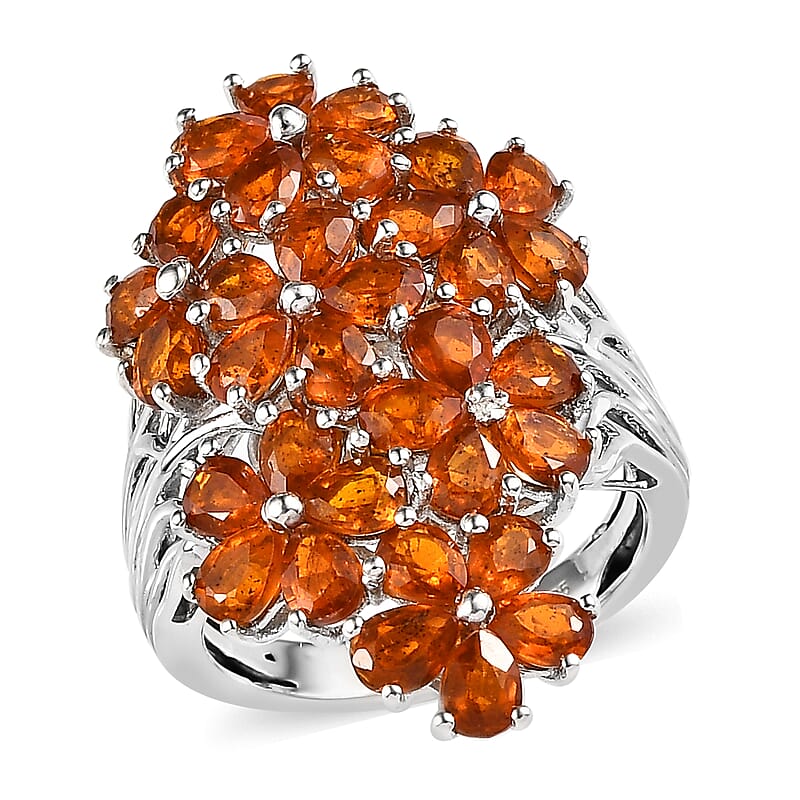 Premium Tangerine Kyanite Floral Ring in Platinum Over Sterling Silver (Size 7.0) 7.85 ctw