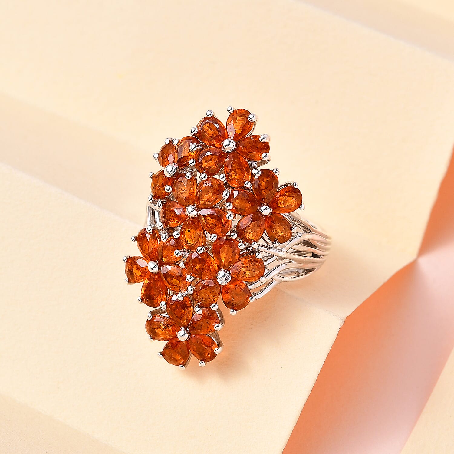 Premium Tangerine Kyanite Floral Ring in Platinum Over Sterling Silver (Size 7.0) 7.85 ctw