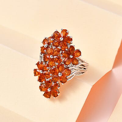 Premium Tangerine Kyanite Floral Ring in Platinum Over Sterling Silver (Size 7.0) 7.85 ctw