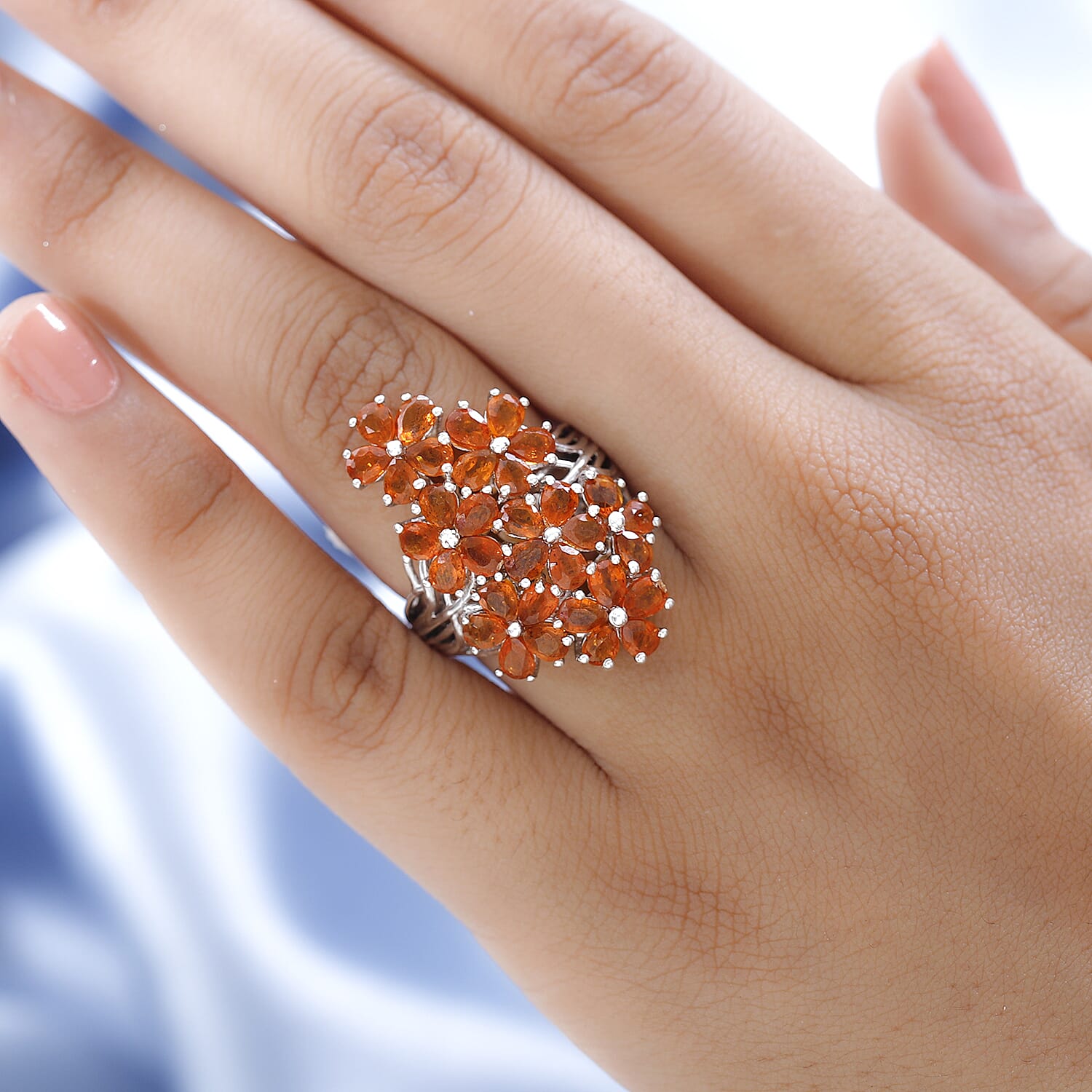 Premium Tangerine Kyanite Floral Ring in Platinum Over Sterling Silver (Size 7.0) 7.85 ctw