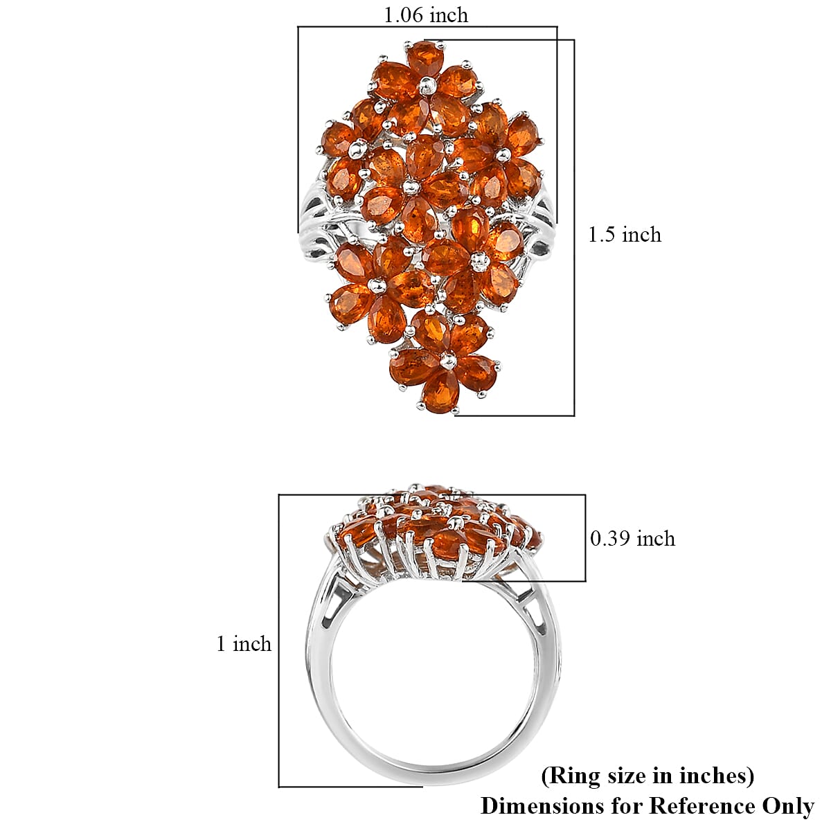 Premium Tangerine Kyanite Floral Ring in Platinum Over Sterling Silver (Size 7.0) 7.85 ctw