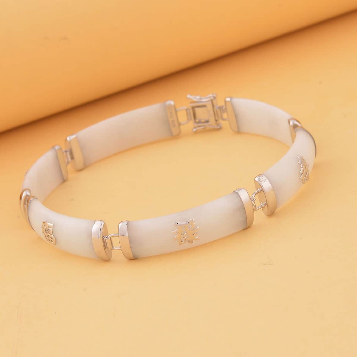 One Time Only White Jade Station Bracelet in Platinum Over Sterling Silver (6.00 In) 60.00 ctw image number 1