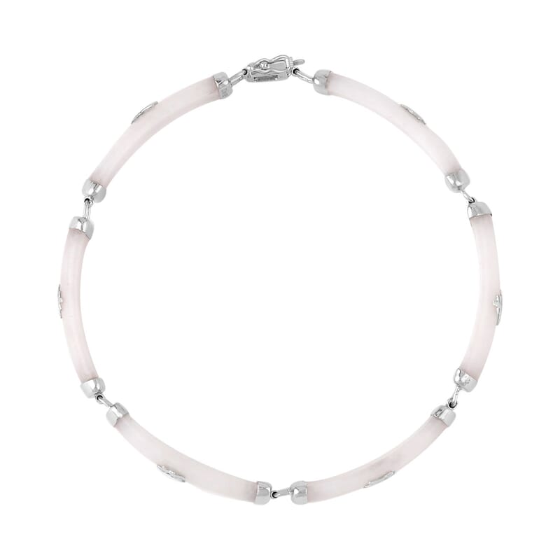 Natural Jade Chinese Characters Bracelet, White Jade Bracelet, Platinum Over Sterling Silver Bracelet, Symbols Bracelet, Silver Bracelet (6.00 In) 60.00 ctw