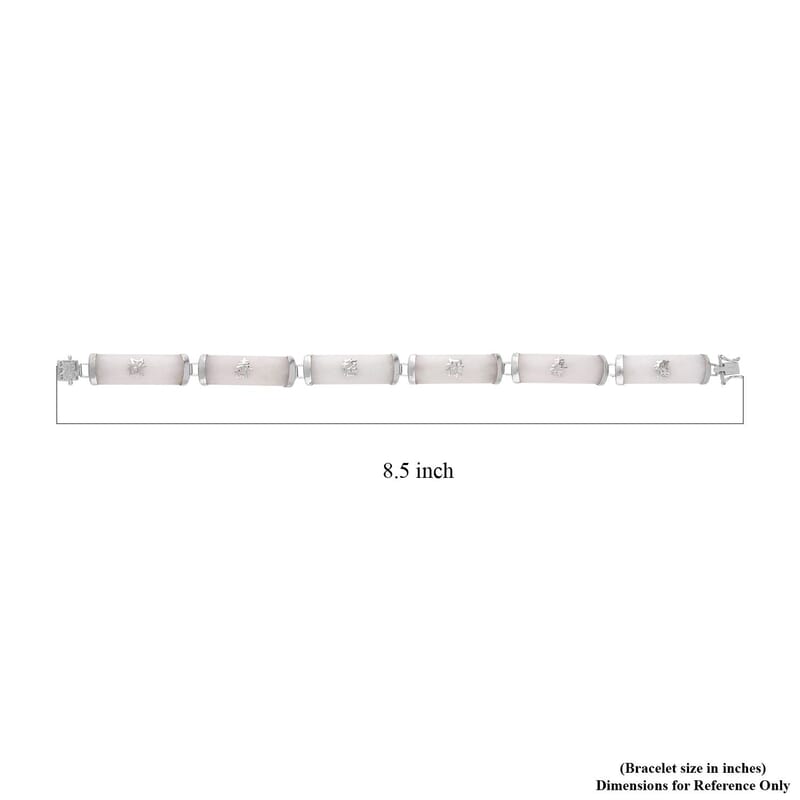 Natural Jade Chinese Characters Bracelet, White Jade Bracelet, Platinum Over Sterling Silver Bracelet, Symbols Bracelet, Silver Bracelet (6.00 In) 60.00 ctw