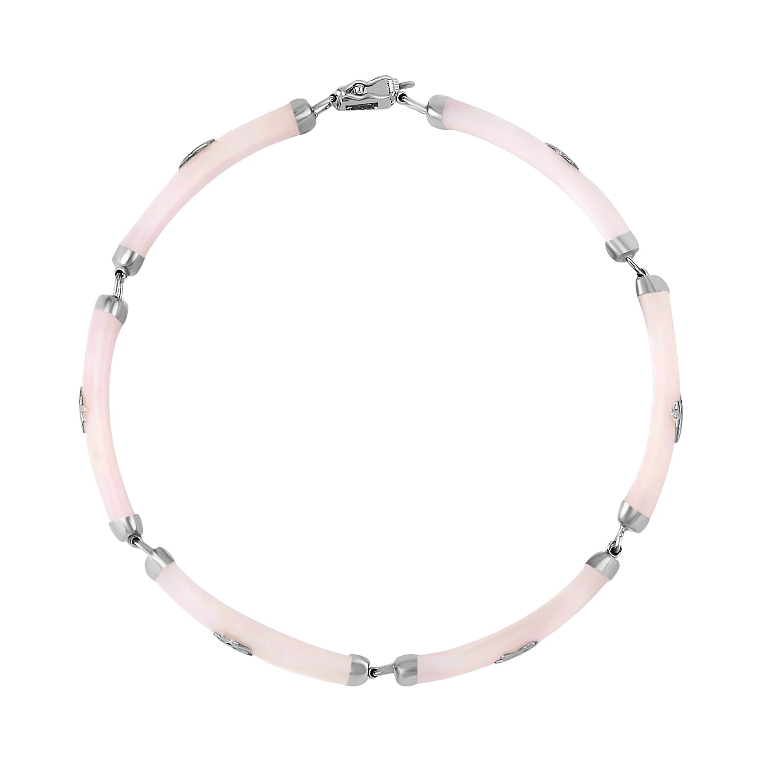 Natural Jade Chinese Characters Bracelet, White Jade Bracelet, Platinum Over Sterling Silver Bracelet, Symbols Bracelet, Silver Bracelet (6.00 In) 60.00 ctw