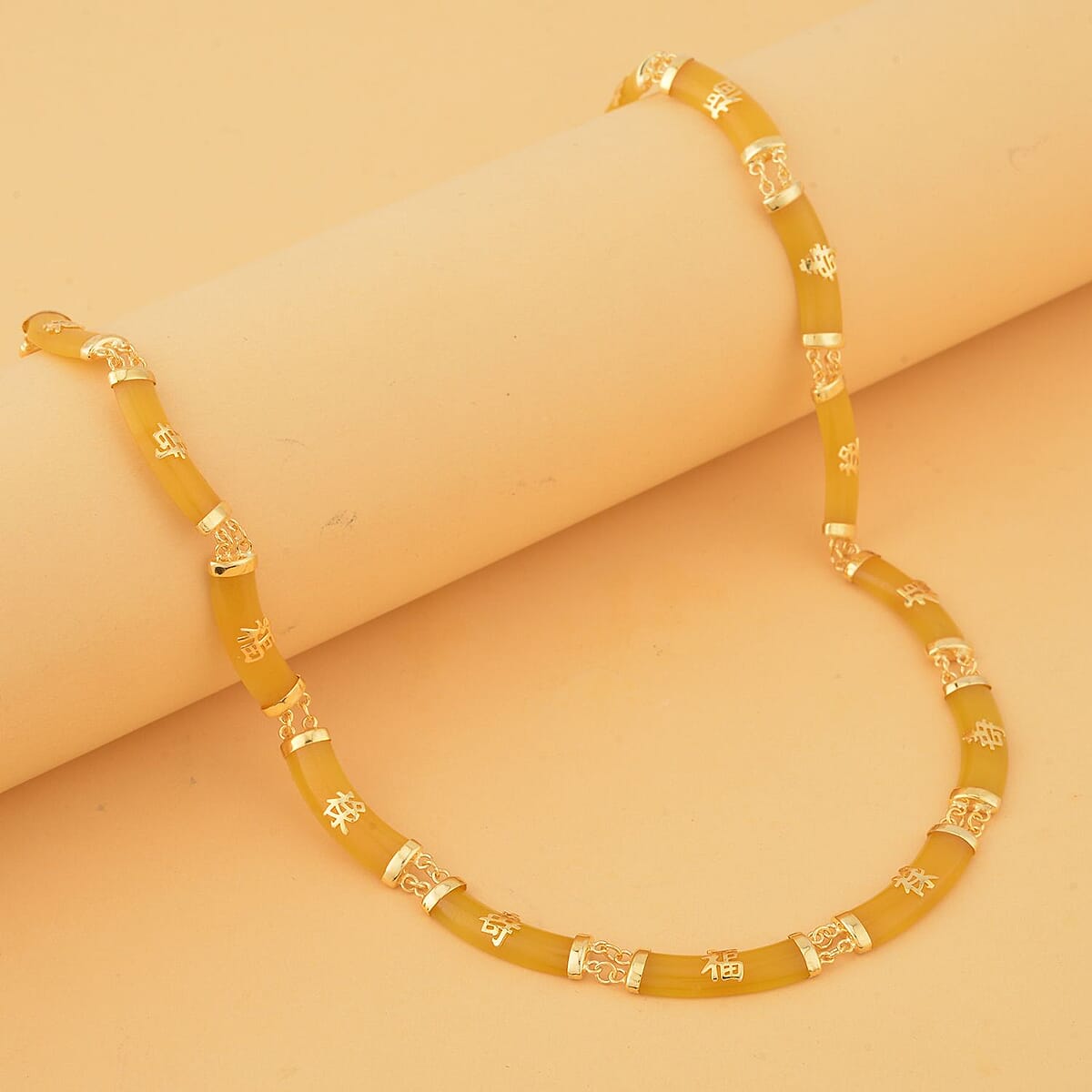 Honey Jade (D) Station Necklace 18-20 Inches in 14K Yellow Gold Over Sterling Silver 96.50 ctw image number 1